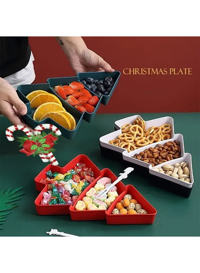 Red Christmas Tree Snack Plate 3 Compartments Food Safe Plastic Holiday Party Tableware - Image 3